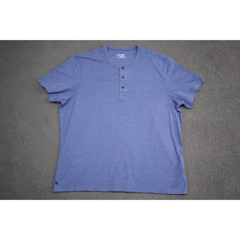 UNTUCKit Shirt Adult Extra Large Blue Henley Active Button Short Sleeve Mens